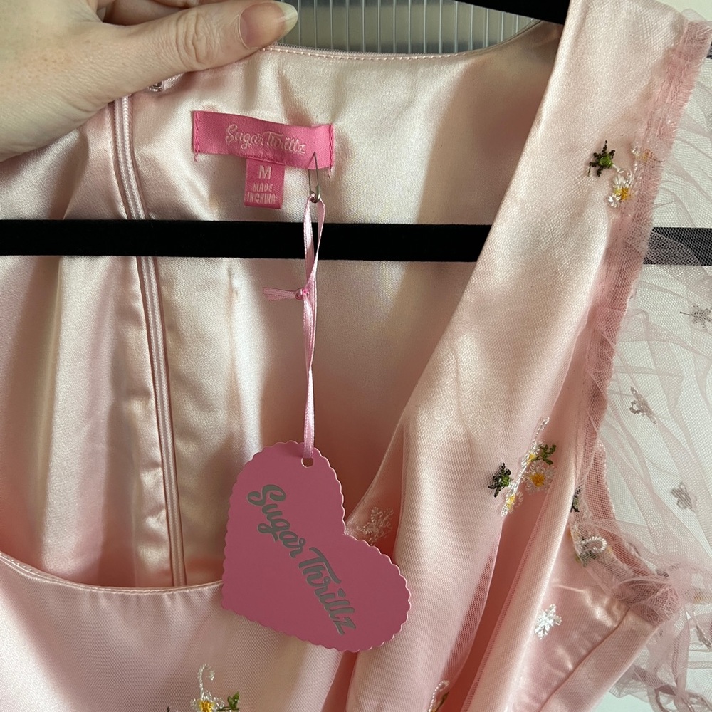 Dolls Kill, Sugar Thrillz Pink Embroidered Babydoll Dress